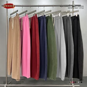 ZODF Retro 2025 Inverno Caldo 370gsm Batik Pantaloni in pile lavato per uomo Pantaloni dritti sportivi spessi invecchiati unisex HY1166 1