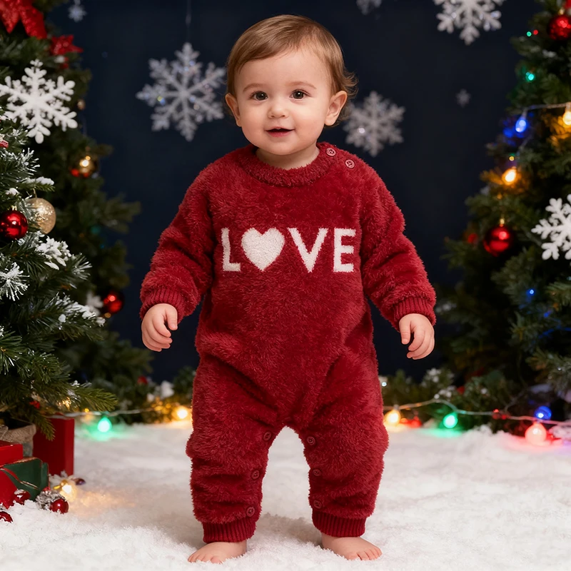 Infantile Ragazza Natale Vestito Natale Neonato Pagliaccetti Inverno Caldo Pile Natale Ragazzi Ragazze Abbigliamento Amore Tute per bambini in generale 1