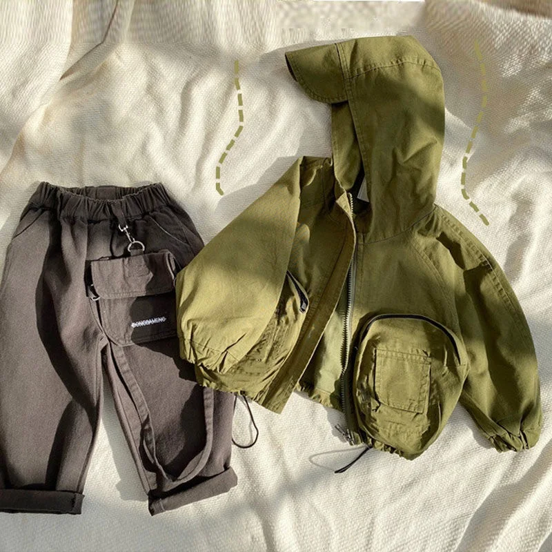 Moda neonata ragazzo giacca con cappuccio cotone infantile bambino borsa cappotto autunno primavera bambino capispalla tinta unita vestiti per bambini 1-7 anni 5