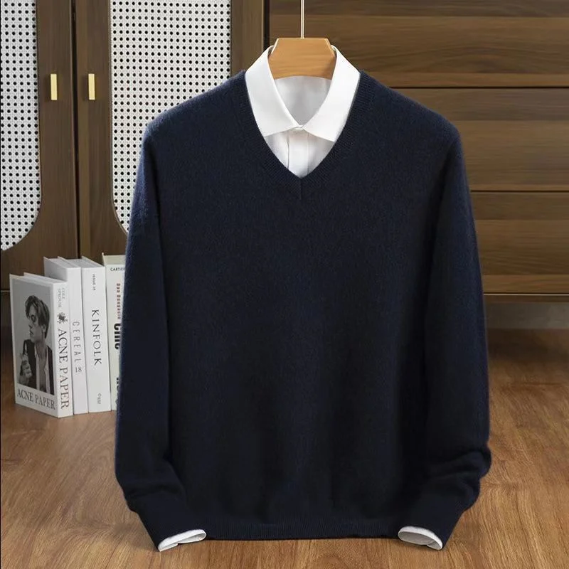 Maglione in Cashmere Super lana uomo Pullover spesso autunno inverno caldo classico scollo a v vestiti maglione maschile Jersey Hombre Pull Homme 4