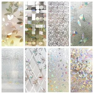Pellicola privacy per finestre in vinile 3D larga 75/90 cm, pellicole per finestre arcobaleno con isolamento termico, adesivi decorativi in vetro con protezione UV 1