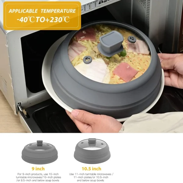 Copertura per schizzi a microonde coperchio in vetro coperchio di protezione per schizzi Silicone pieghevole per coperchio per pentole per alimenti coperchio per piatti 10.5in utensili da cucina 2