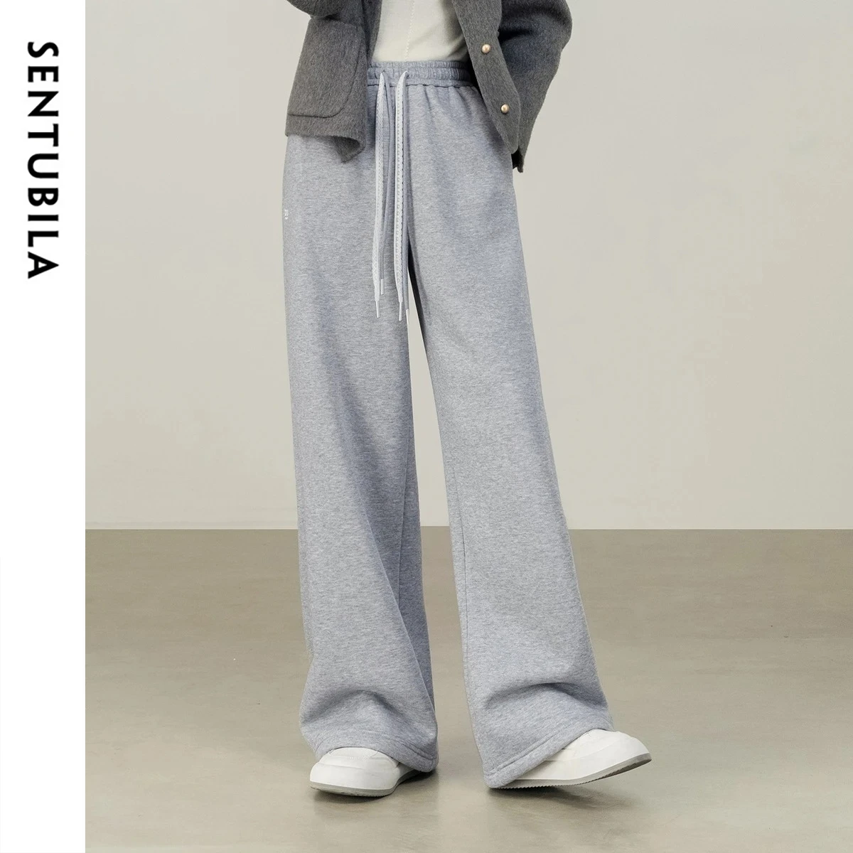 SENTUBILA Pantalone dritto da donna 2025 Foderato in pile invernale Pantaloni termici con coulisse in vita Pantaloni morbidi casual 154K80279 4