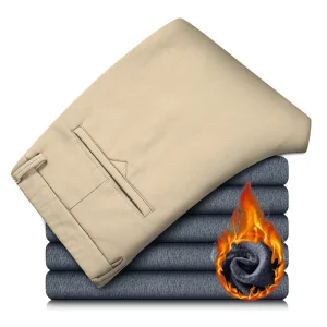 Pantaloni invernali da uomo casual stile classico da lavoro in peluche caldi pantaloni di pelliccia spessi regolari pantaloni formali dritti elastici in pile maschile 1