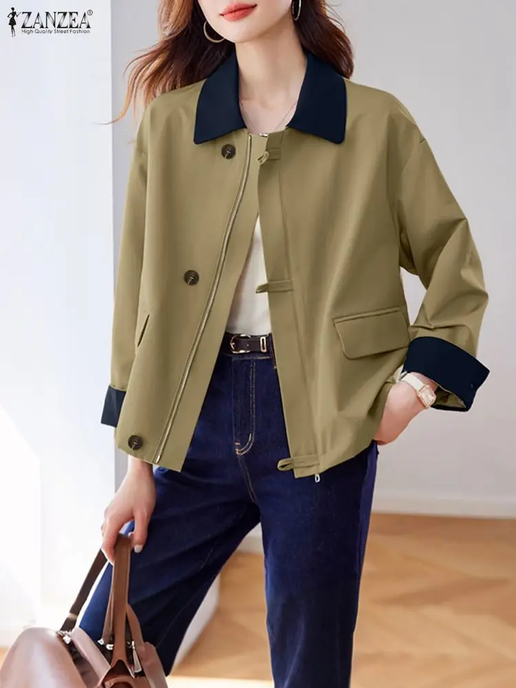 2025 Donne alla moda Giubbotti ZANZEA Autunno Cappotti Donna Cerniera Outwear Risvolto Collo Manica lunga Giubbotti Casual Pactwork OL Cappotti da lavoro 1