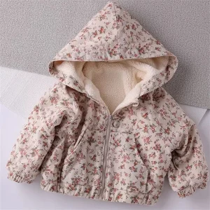 Giacca spessa imbottita per bambini Cappotto caldo con cappuccio per ragazze Abbigliamento floreale per bambini Autunno Inverno Plus Capispalla in velluto Nuovo Parka casual 1