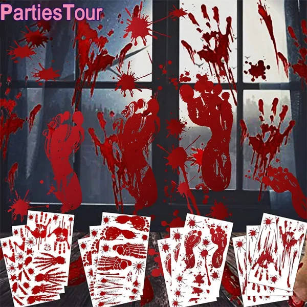 Halloween Wall Doors Windows Stickers Blood Handprint Footprint Skull Pattern Halloween Party Scene Decor forniture oggetti di scena Horror 2