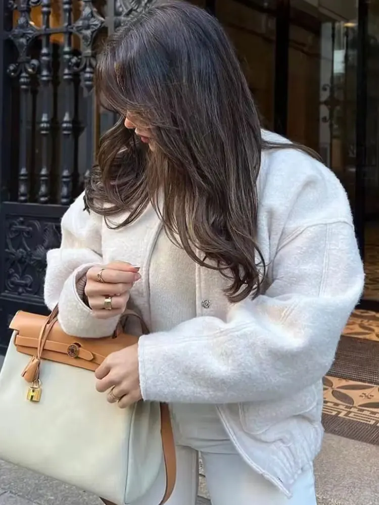 HH 2025 Giacca da strada invernale da donna Tasca tinta unita Giacca monopetto Giacca casual versatile da donna Cardigan Top 6