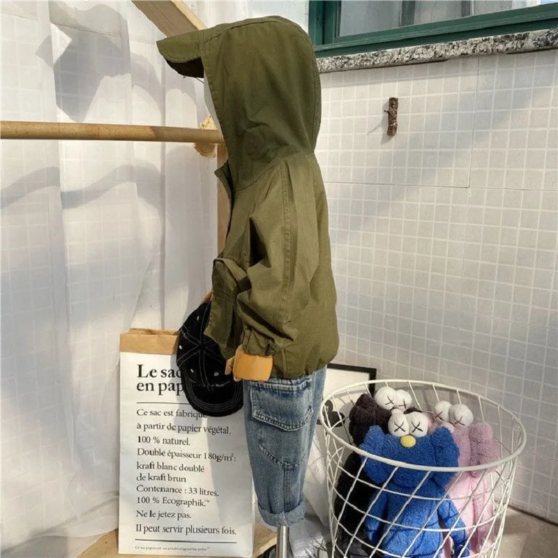 Moda neonata ragazzo giacca con cappuccio cotone infantile bambino borsa cappotto autunno primavera bambino capispalla tinta unita vestiti per bambini 1-7 anni 6