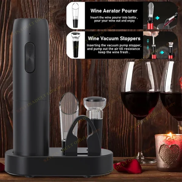 Apribottiglie elettrico per vino rosso Cavatappi automatico Apribottiglie per vino rosso Taglierina per fogli Accessori da cucina Gadget Apribottiglie regalo 4