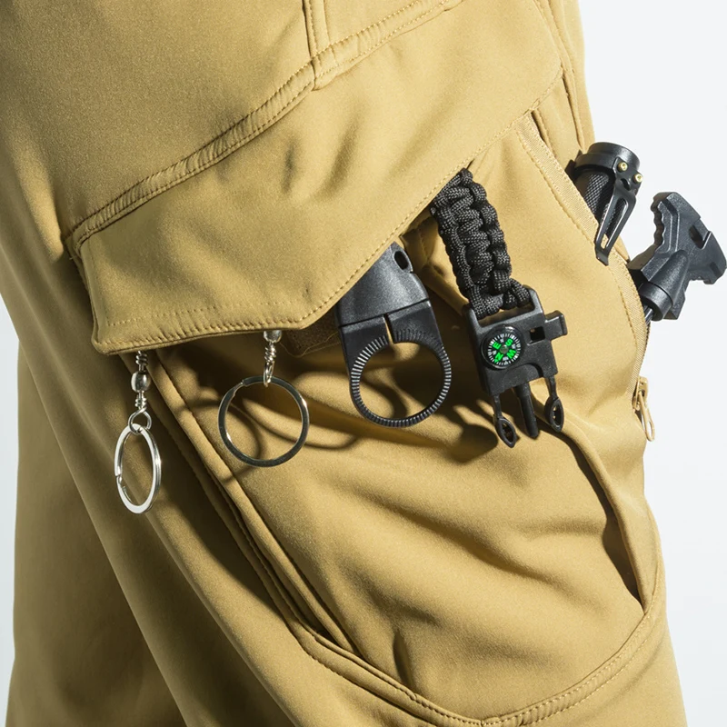 Pantaloni in pile autunno inverno da uomo impermeabili escursionismo campeggio arrampicata cargo pantaloni casual tattici militari softshell elastici 2
