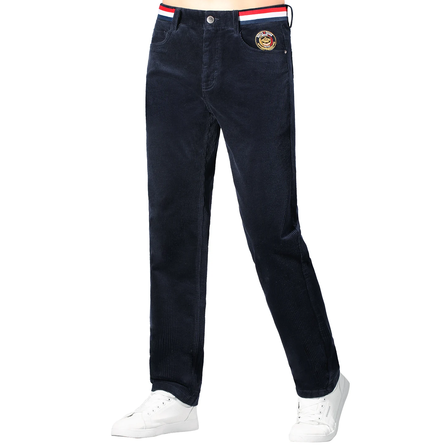 Pantaloni invernali da uomo in velluto a coste 2025, pantaloni da uomo in cotone addensato elasticizzato casual, pantaloni coreani dritti a vita media rossi taglie forti 5