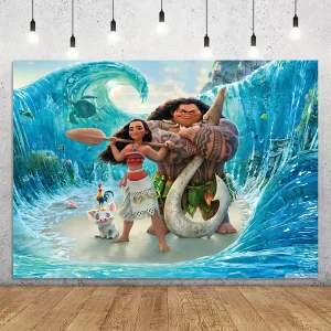 Moana Tema Sfondo Bambini Ragazza Festa di compleanno Decorazione per feste per bambini Forniture Banner Regali Cartoon Vaiana Puntelli per servizi fotografici 1