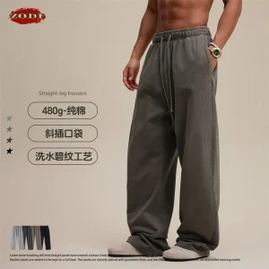 ZODF Vintage 2025 Inverno 480gsm Pantaloni Dritti Per Uomo Unisex Lavato Distressed 100% Cotone Pantaloni Larghi Marchio di Abbigliamento HY1121 1