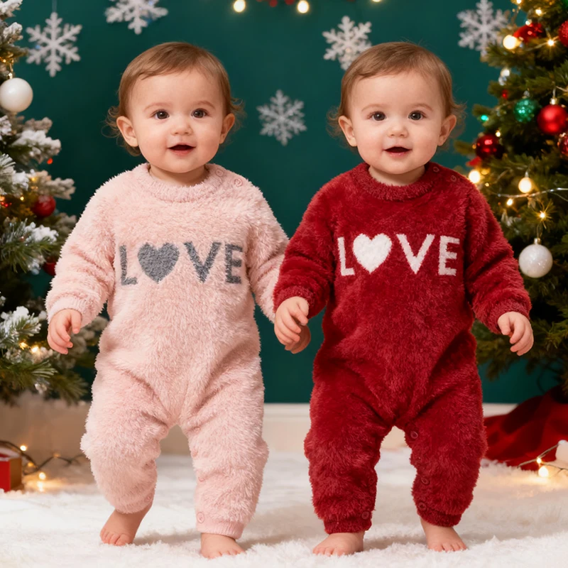 Infantile Ragazza Natale Vestito Natale Neonato Pagliaccetti Inverno Caldo Pile Natale Ragazzi Ragazze Abbigliamento Amore Tute per bambini in generale 2