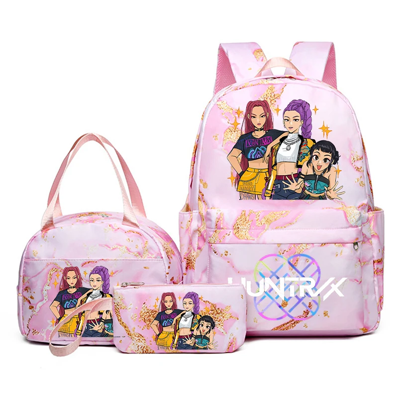 3 pezzi K Pop Demon Hunter Zaino per bambini Astuccio per matite Zaini stampati per cartoni animati Zaino per scuola di grande capacità per ragazze Regali di compleanno 4