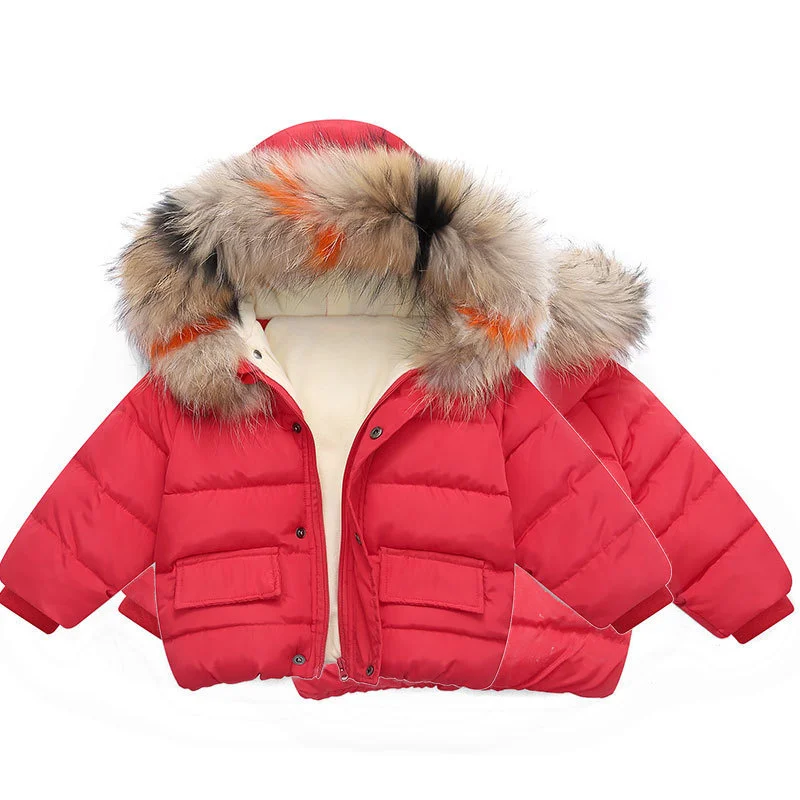 Neonata Ragazzo Tuta Sportiva Calda 2023 Inverno Nuovi Bambini Piumino Grande Collo di Pelliccia Cappotto Abbigliamento Per Bambini Solido Addensare Ragazza Ragazzo Giacca 4