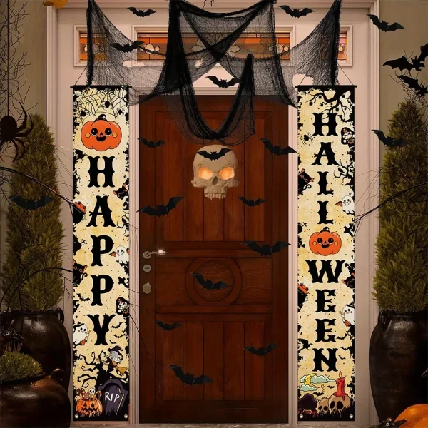 Happy Halloween Banner Zucca Fantasma Halloween Trucco Distico Decorazione per feste Portico Segno Interno Esterno Appeso a parete Sfondo 5