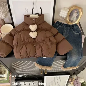 Piumino corto da ragazza - Giacca trapuntata con colletto alla coreana in stile coreano, capispalla invernale caldo per bambini, vestiti invernali per bambina 1