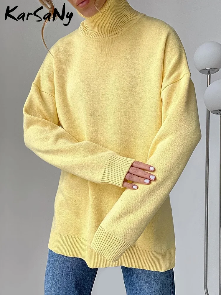 Maglioni lunghi a collo alto da donna autunno inverno 2022 Pullover con spacco laterale top lavorati a maglia larghi maglione dolcevita oversize per donna 3