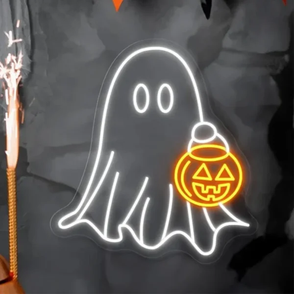 Halloween Ghost Pumpkin Neon Sign For Wall Decor Spooky Boo Room Decoration Led Light Up Sign For Party Bar Club lampada dimmerabile 5