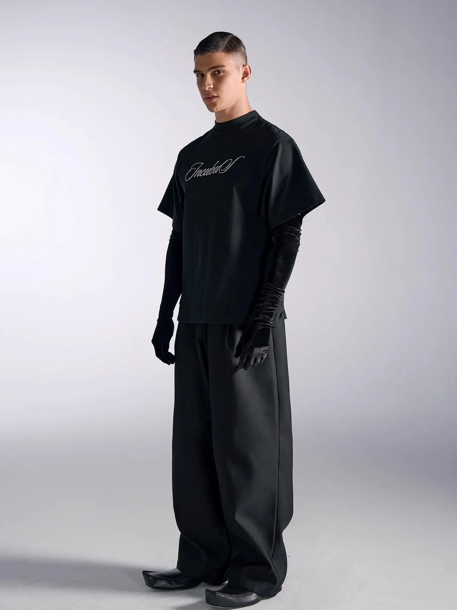 Mauroicardi Primavera Autunno Lungo Baggy Nero Pantaloni a Gamba Larga da Uomo a Vita Alta Allentato Casual di Lusso Mens Designer Abiti Grigi 2025 4