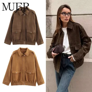 MUJER 2025 Giubbotti bomber da donna Capispalla Giacca in pelle scamosciata Donna Streetwear Vacanza Cappotti da donna Cerniera Novità in Cappotti e giacche 1