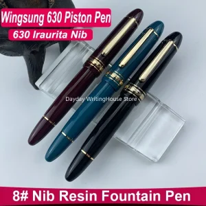 Penna stilografica in resina Smooth Wingsung 630 8 #   Iraurita Pennino fine Breve pistone Penna con clip in oro Regali di cancelleria per la scuola di scrittura aziendale 1