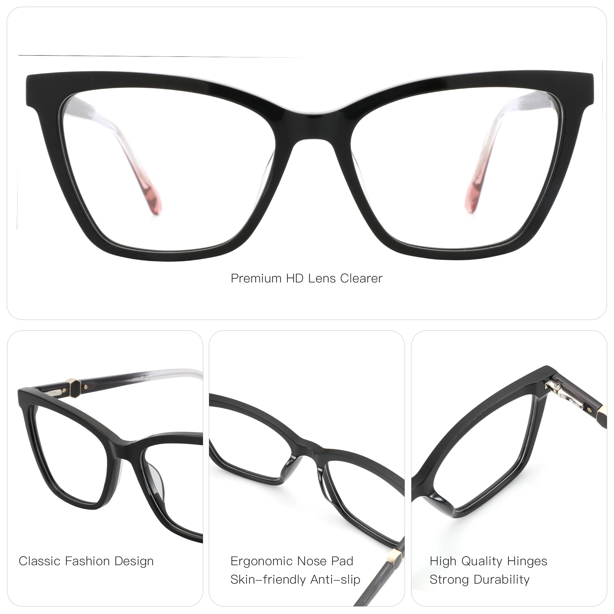 ZENOTTIC (taglia M) 2025 Occhiali da vista a farfalla moda Donna Occhiali da vista ottici quadrati in acetato fatti a mano 6