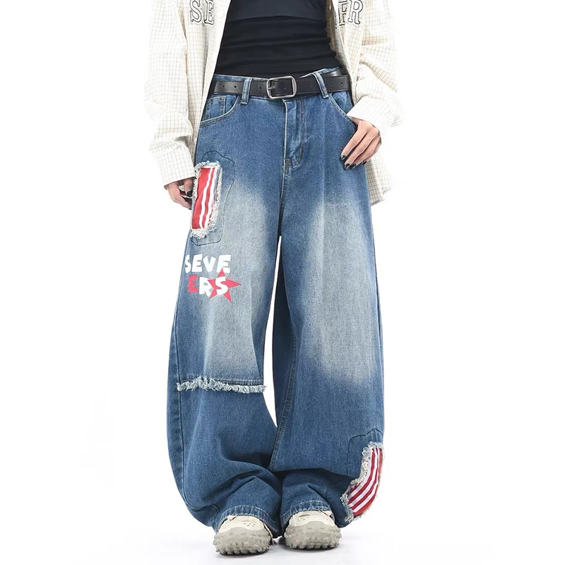 2025 Autunno Inverno uomo Stampa Pantaloni in denim Y2K Baggy Jean Harajuku giapponese Wide Fit Jean Cowboy Grunge Goblin Core Anime Nuovo 5