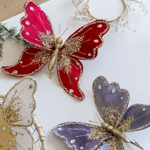 Decorazione dell'albero di natale multicolore 25*21cm tessuto in polvere d'oro Glitter farfalla accessori forniture per feste decorazione appesa 1