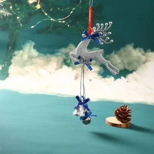 Simpatico ciondolo a forma di campana con fiocco di alce di Natale, ciondolo a forma di campana di cervo fatto a mano in plastica, elegante ornamento di campane fulvo, decorazione per festival di festa 1