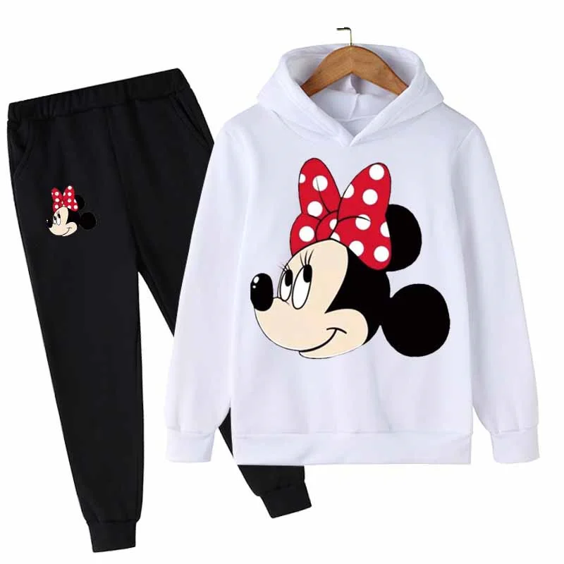 Autunno Topolino Minnie Stampa Ragazze Felpe con cappuccio + pantaloni Vestito Casual Bambini Manica lunga Abbigliamento per bambini Vestiti 2 pezzi Set Tuta 4