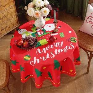 1pc Tovaglia Rossa Di Natale Rotonda Fiocco Di Neve Impermeabile Antiolio 2025 Nuovo per Ornamento di Natale Capodanno Decorazione Della Tavola Da Pranzo 1