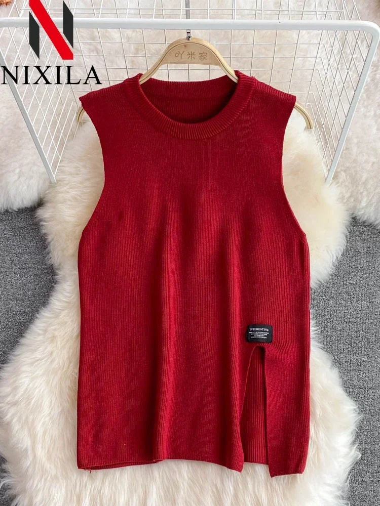 Set da donna chic in 2 pezzi che riduce l'età, camicia bianca a maniche lunghe, maglione, vestibilità ampia, gilet in maglia, pullover, moda primavera autunno 5