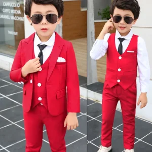 Primavera autunno formale bambini solido Set vestito ragazzi festa Host Costume da sposa bambini piccoli Blazer gilet pantaloni Set di abbigliamento 1
