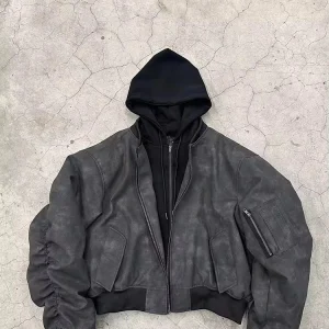 Mauroicardi Primavera oversize vintage nero finta pelle scamosciata giacca da uomo cerniera finta 2 pezzi abiti firmati di lusso felpa con cappuccio 2024 1