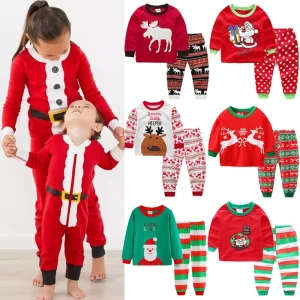 Cute Santa Insieme Dei Vestiti Dei Bambini Del Fumetto Dei Ragazzi di Stampa Di Natale Costume Casual Cotone Dei Bambini Dei Pigiami del Vestito 1-6 Anni Del Bambino vestiti della ragazza 1
