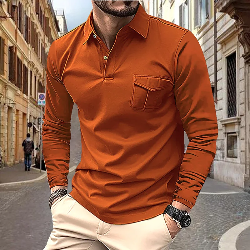 Polo da uomo primaverile e autunnale T-shirt con tasca con risvolto T-shirt da uomo d'affari casual a maniche lunghe europea e americana taglie forti 2