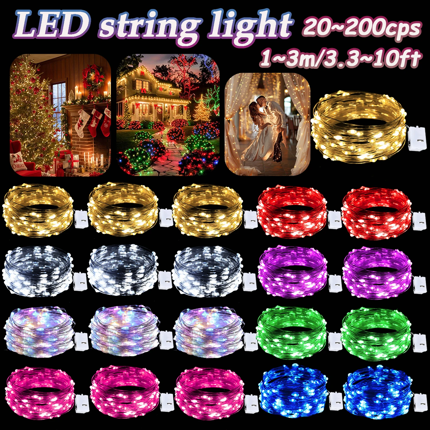 20-200 pezzi lucine a LED luci a corda a batteria luci scintillanti impermeabili per decorazioni di nozze festa di Natale di Halloween 1