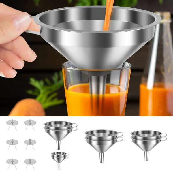 Imbuto da cucina in acciaio inossidabile da 7/14 pezzi con filtro rimovibile e manico Imbuti da cucina lavabili in lavastoviglie per farina d'olio 1