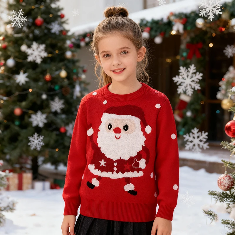 Maglioni di Natale Bambini Autunno Inverno Pullover caldo Bambino Cartoon Maglioni lavorati a maglia Abbigliamento per bambini 2-6 anni Maglioni di Natale per ragazza ragazzo 1