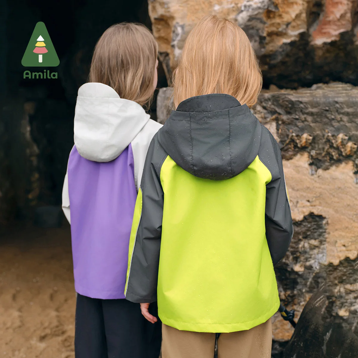 Amila Giacca per bambini 2024 Autunno Nuovi ragazzi e ragazze Cappotto giacca a vento a tre prove di colore a contrasto per sport all'aria aperta di alta qualità 3