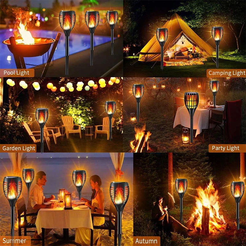 96 LED Solare Impermeabile Fiamme Sfarfallio Torcia Luci Lanterna Solare Esterna Paesaggio Decorazione del Giardino Illuminazione 3