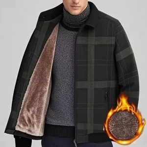 Giacca da uomo in pile scozzese da lavoro 2025 Autunno Inverno Colletto alla coreana Giacche Slim Fit Luxury Full Zip Up Cappotti Cappotto da uomo 1
