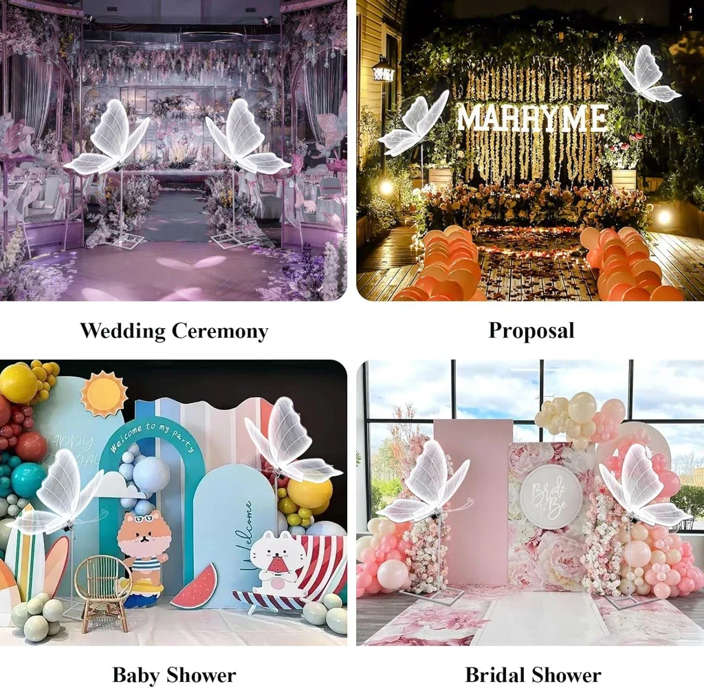 Lampada da terra a farfalla elettrica per matrimonio Grandi oggetti di scena mobili per decorazione a farfalla con ali battenti - per la festa di compleanno Baby Showe 3