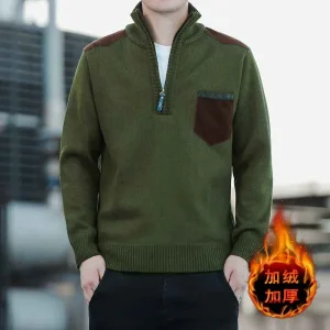 Camicia lavorata a maglia a maniche lunghe da uomo nuova autunno/inverno 2025 Fiore intrecciato Colletto con mezza cerniera Top caldo versatile 1