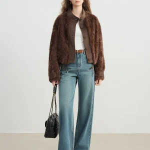 ZIQIAO Petite Jeans a gamba dritta blu lavati vintage da donna 2025 Autunno Inverno Nuovo arrivo Pantaloni a gamba larga stretta 1