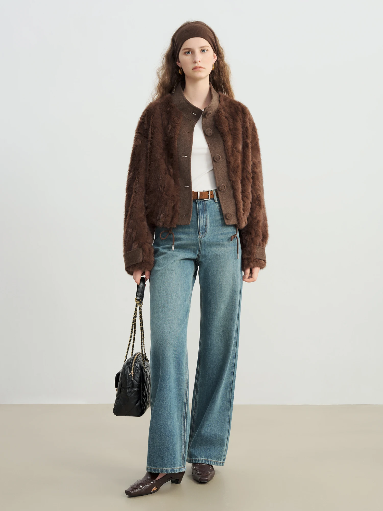 ZIQIAO Petite Jeans a gamba dritta blu lavati vintage da donna 2025 Autunno Inverno Nuovo arrivo Pantaloni a gamba larga stretta 1