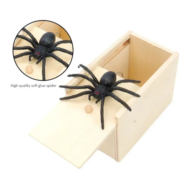 Spider Prank Box wood Fun Surprise Happy Box Gags pratico scherzo spaventare giocattoli novità regali di Halloween per gli amici DROPSHIPPING 3